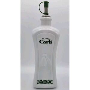 Fratelli Carli White Ceramic Olive Oil Dispenser Green Leaf Metal Spout Quality